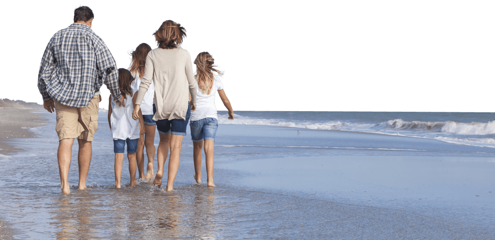 full width image of family walking on the beach in Charlotte, NC because of their new insurance policy from Laurie Insurance, the best independent insurance agency in Charlotte, NC.